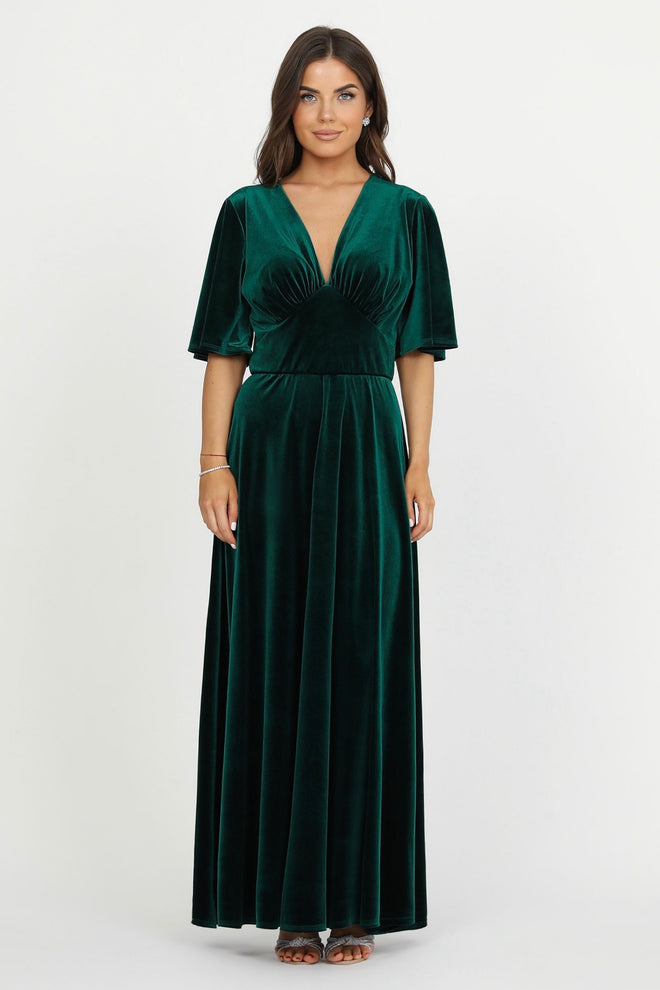 bridesmaid dress, velvet dress, wedding guest dress, gorgeous dress, wedding dress, mother of the bride dress, evening dress, gown dress, maxi dress, reception dress, elegant dress, formal dress, winter dress, fall bridesmaid, custom bridesmaid dress, dark emerald green dress, forest green dress, short sleeve dress, backless dress