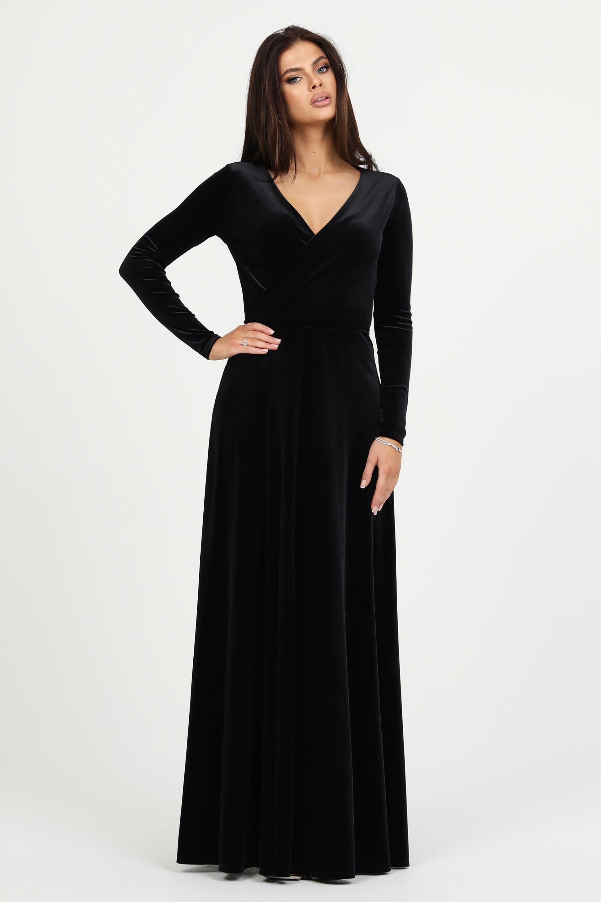 Plain Velvet Ethnic Gowns Black Velvet Dress Bridesmaid Dress Formal  Evening Gown  Dsir Couture