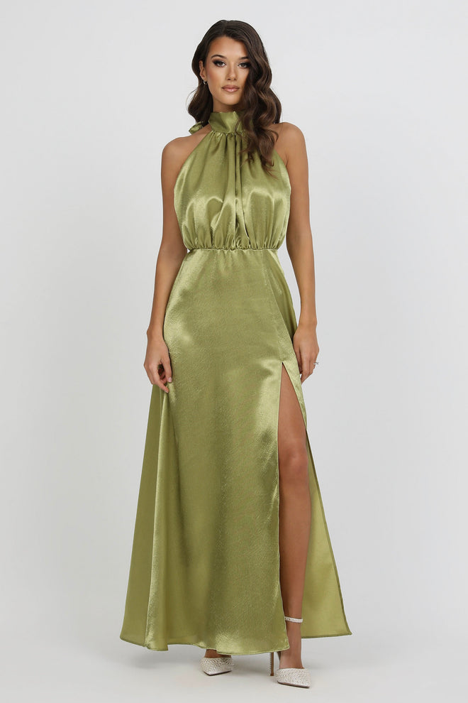Halter Dress, Olive Green Dress, Crepe Back satin dress, Satin Dress, Backless Dress, Sleeveless Dress, satin evening dress, bridesmaid dress satin, Long satin dress, Bridesmaid Dress, Formal Dress, Wedding Guest Dress, custom satin dress, maxi dress