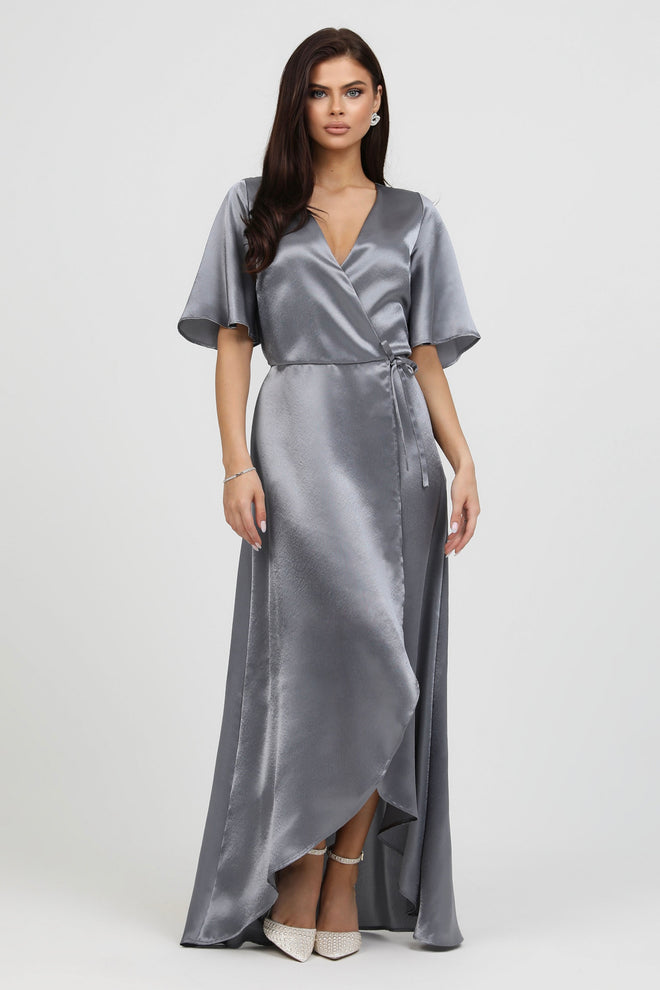 Gray dress, grey satin dress, Crepe Back satin dress, Satin Dress, Wrap Dress, satin evening dress, bridesmaid dress satin, Long satin dress, Dress, Bridesmaid Dress, Formal Dress, Wedding Guest Dress, Evening Gown, gown, reception dress, evening dress, maxi dress