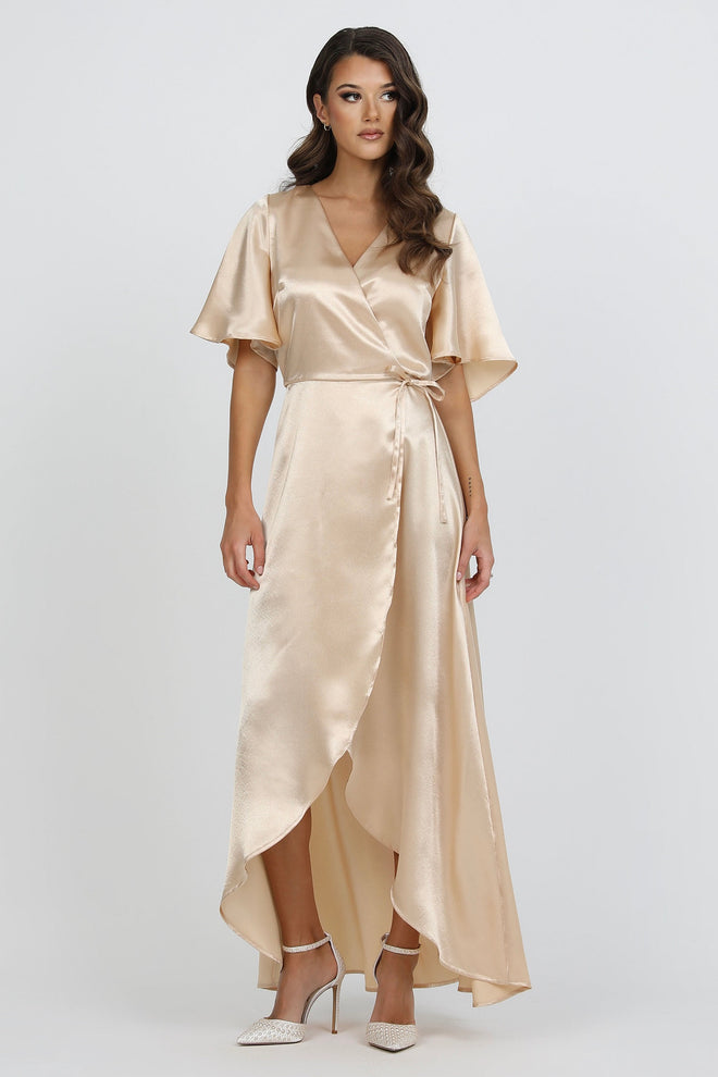 Satin Dress, crepe back satin dress, Wrap Dress, satin evening dress, bridesmaid dress satin, Long satin dress, Beige Dress, Bridesmaid Dress, Formal Dress, Wedding Guest Dress, Evening Gown, prom dress, evening dress, maxi dress, elegant dress