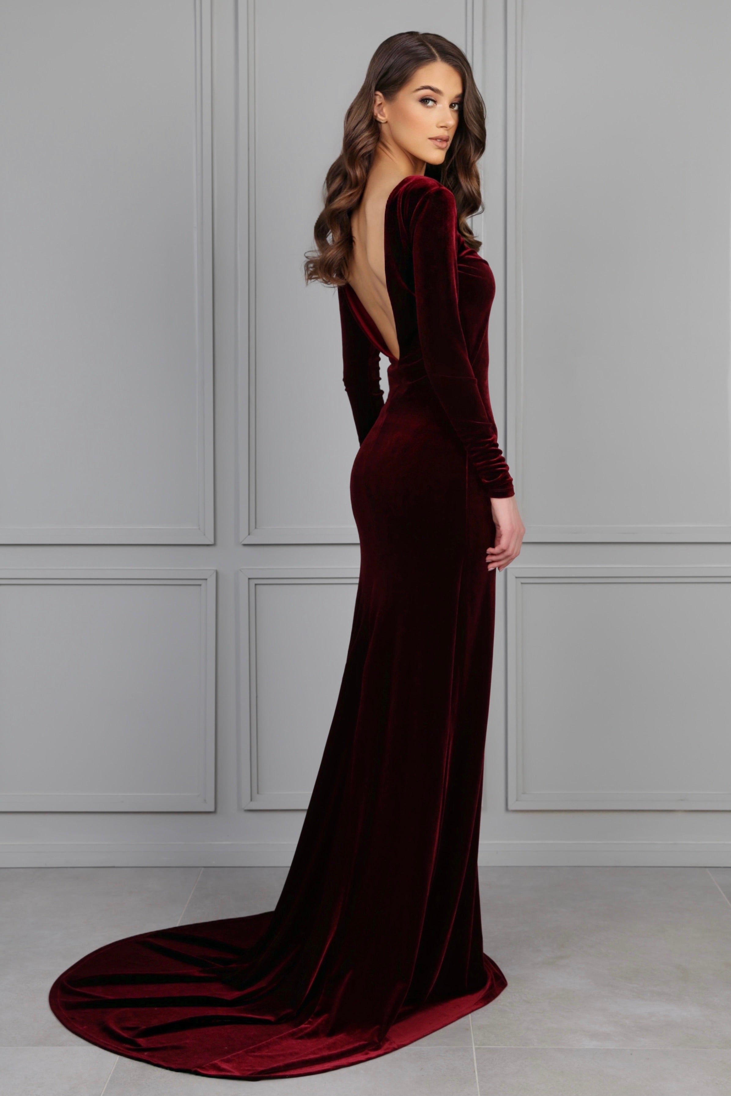 Burgundy Mermaid Velvet Dress - Formal Evening Gown Dsir Couture Burgundy Mermaid Velvet Dress - Formal Evening Gown Dsir Couture