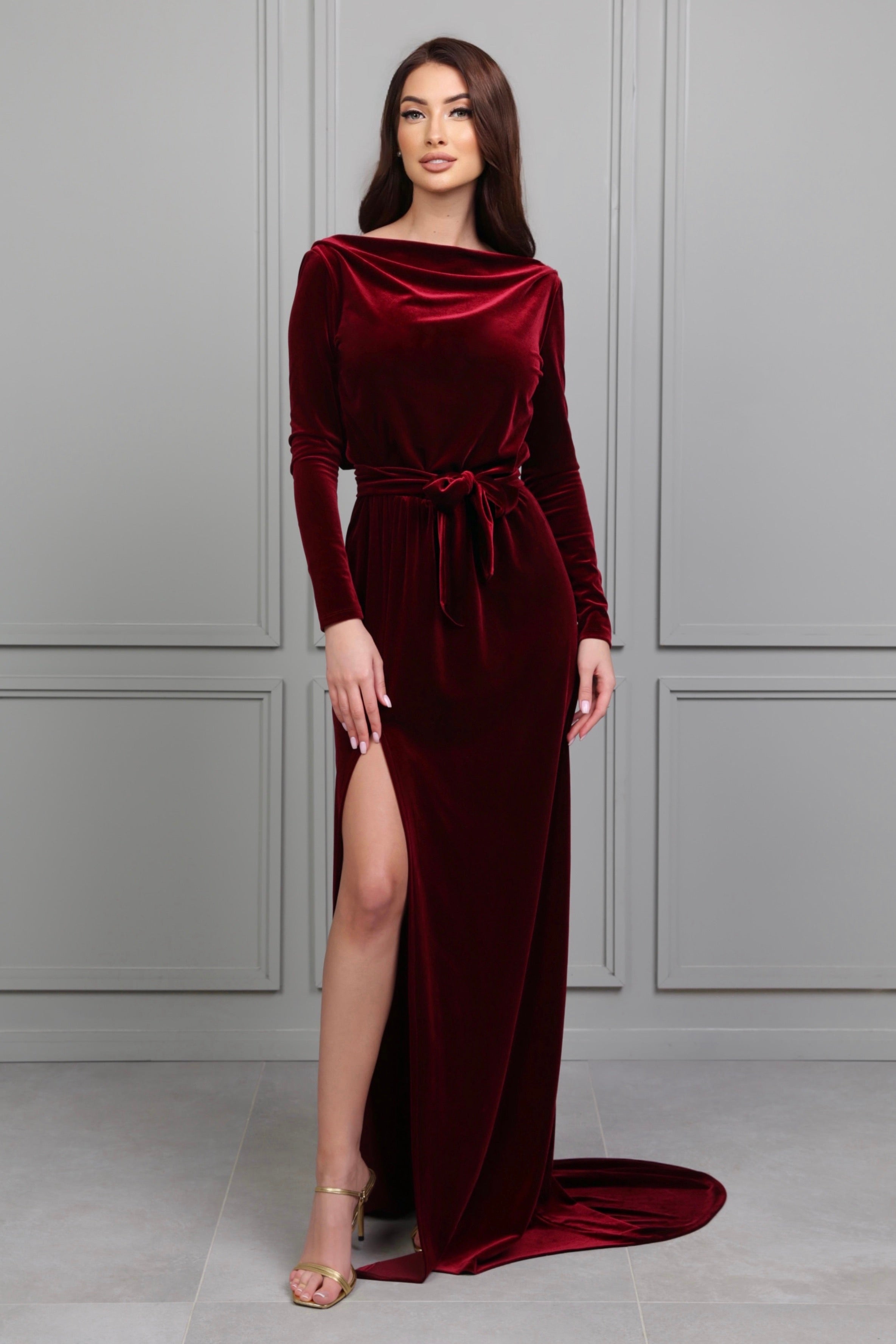 Burgundy Velvet Dress - Bridesmaid Dress - Formal Evening Gown  Dsir  Couture