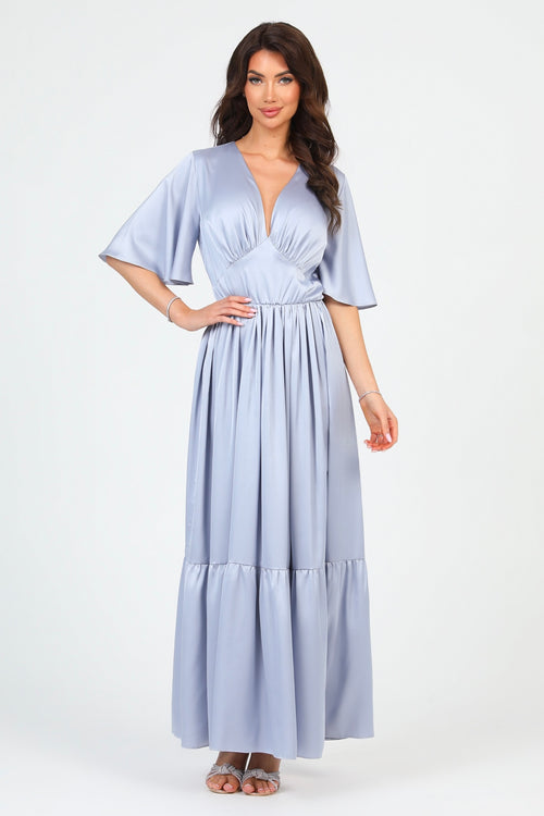 dusty blue maxi dress with sleeves Dusty Blue Romantic Bouquet Bridesmaid Dress Matte Satin Size 0X