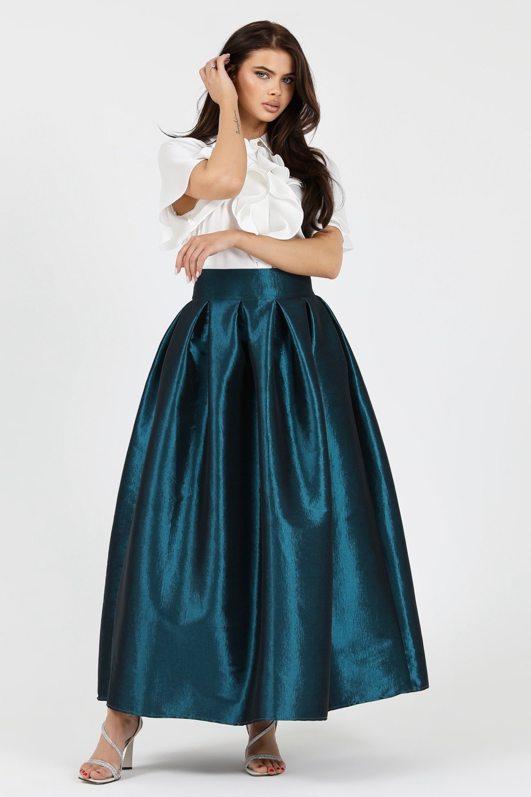 Teal Taffeta Skirt - Women Skirts - Taffeta Skirts – Désir Couture