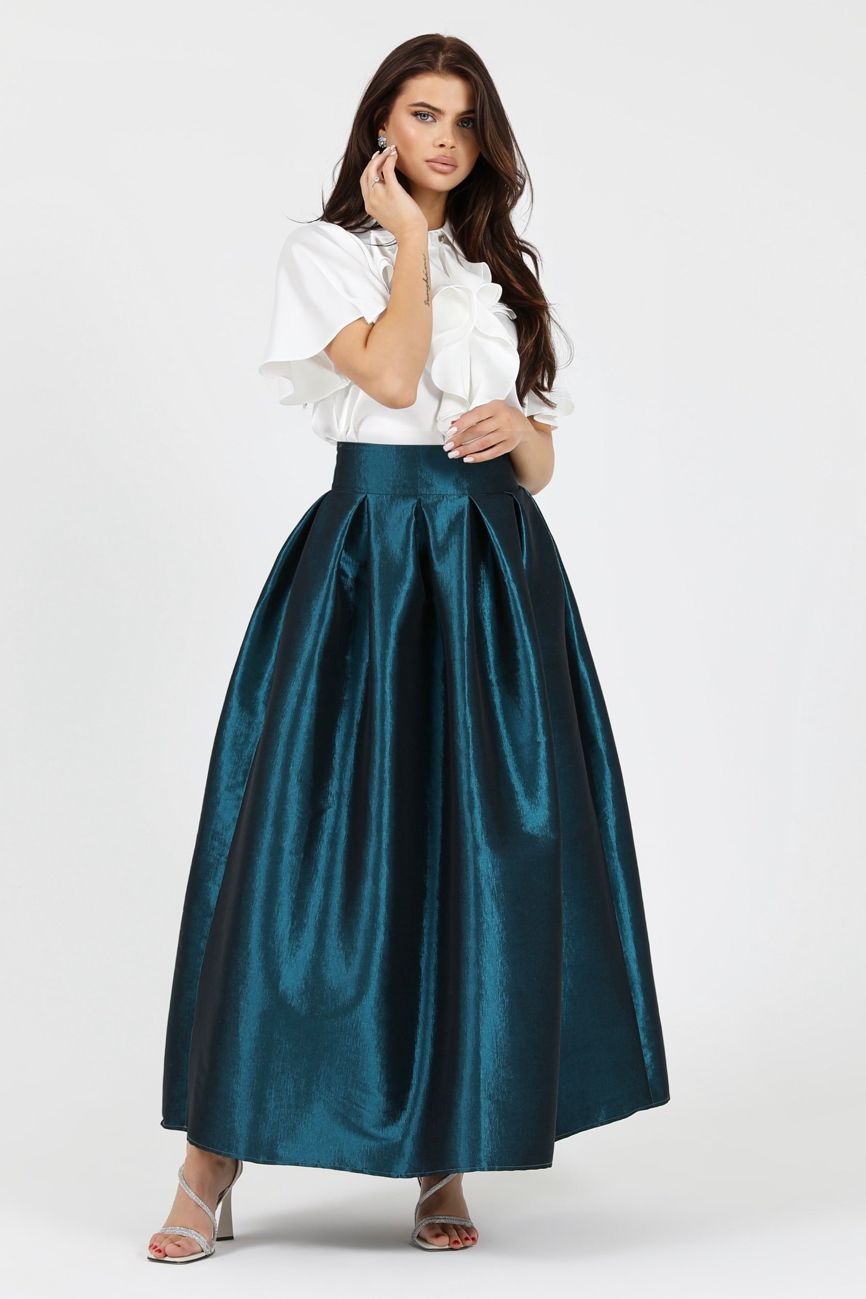 Teal Taffeta Skirt - Women Skirts - Taffeta Skirts – Désir Couture