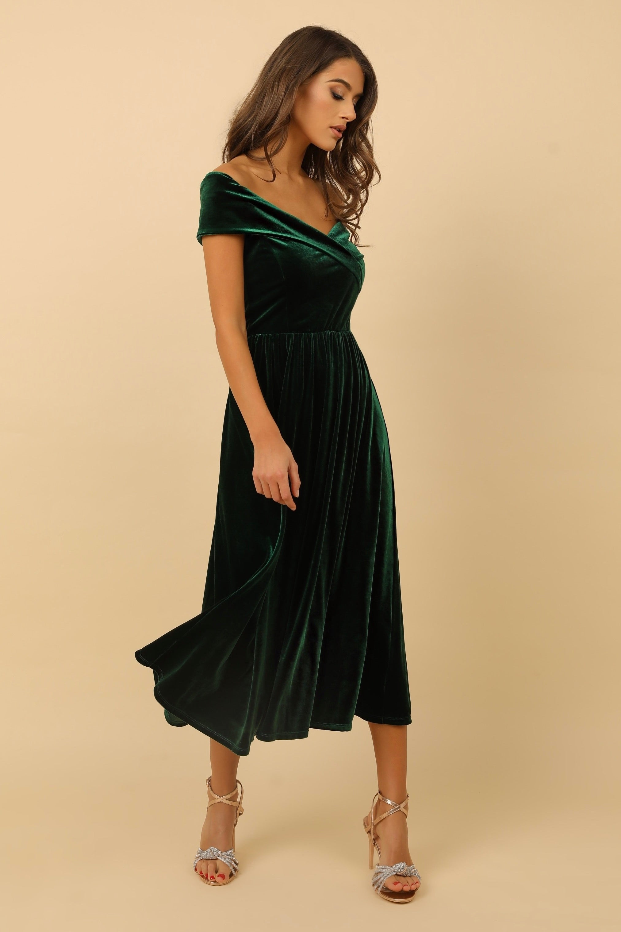 green velvet off the shoulder dress Dark Long Party Dress, Green A-line Formal P Frisco Dresses Shoulder Midi Dress and dance the night away Dark Green Velvet Off Shoulder