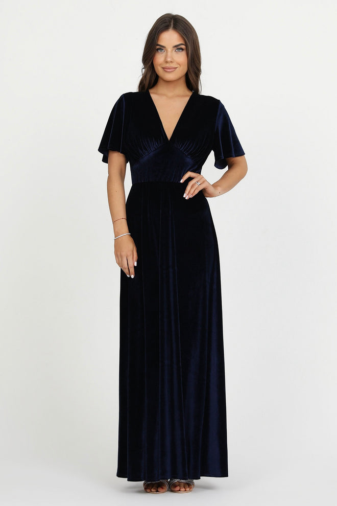 bridesmaid dress, velvet dress, wedding guest dress, gorgeous dress, wedding dress, mother of the bride dress, evening dress, gown dress, maxi dress, reception dress, elegant dress, formal dress, winter dress, fall bridesmaid, custom bridesmaid dress, navy blue dress, short sleeve dress, v neck dress, backless dress