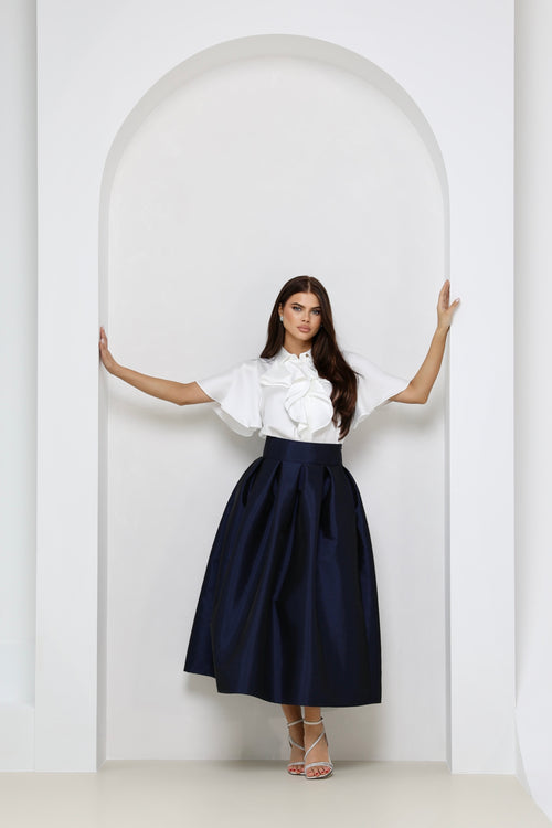 Taffeta Skirt Formal Skirt And Blouse For Wedding Navy Taffeta Skirt