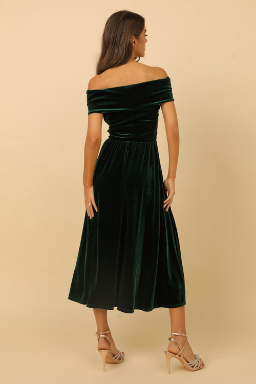 Dark Green Velvet Off Shoulder Midi Dress Dsir Couture Dark Green Velvet Off Shoulder Midi Dress Dsir Couture