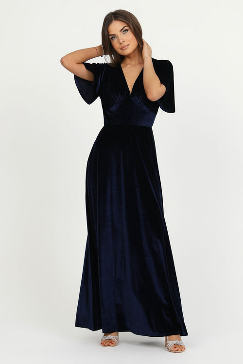 elegant wrap dresses for wedding guests Navy Velvet Dress - Bridesmaid Dress