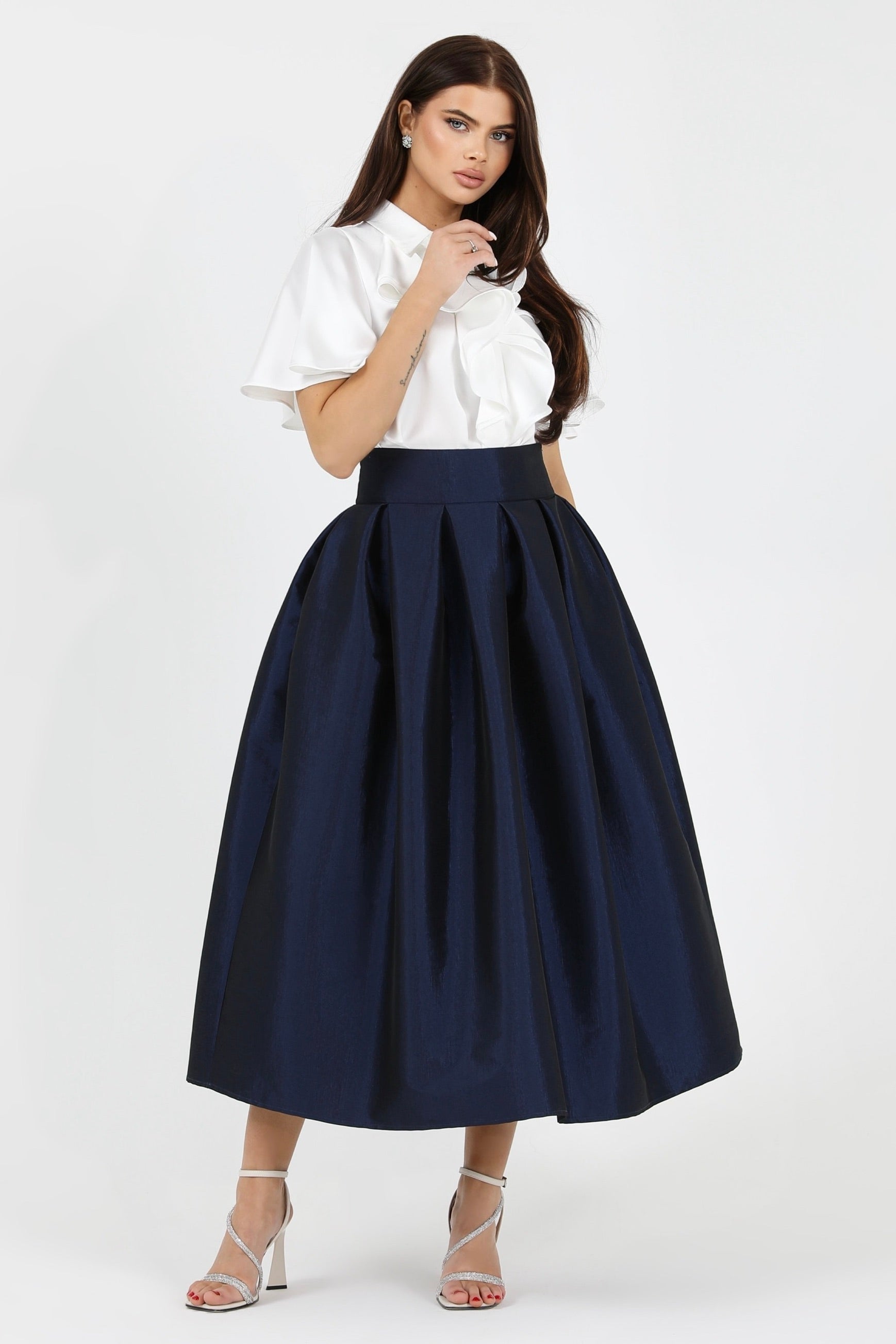 Navy Taffeta Skirt Women Skirts Taffeta Skirts Desir Couture