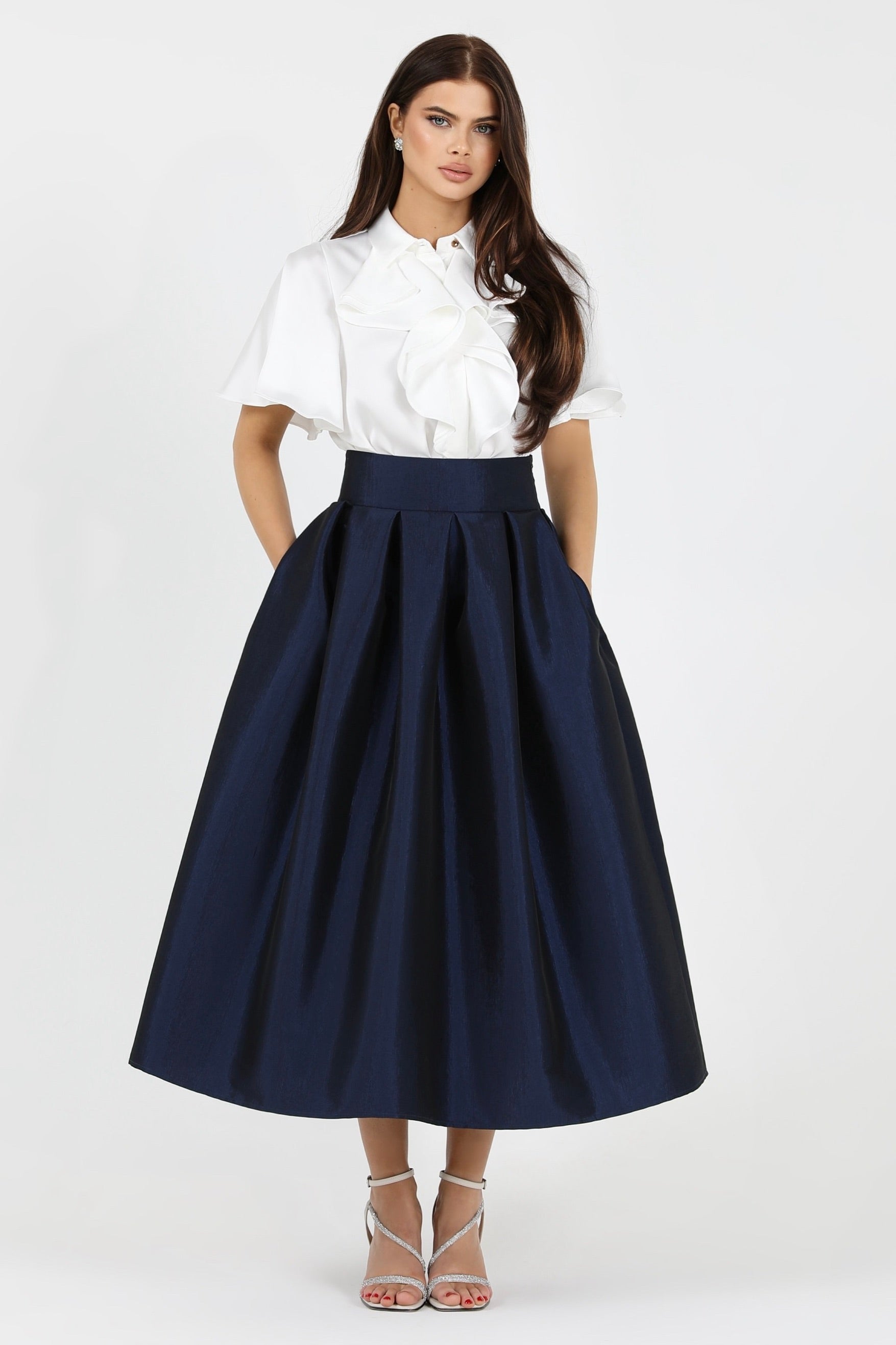 Navy Taffeta Skirt Women Skirts Taffeta Skirts Desir Couture