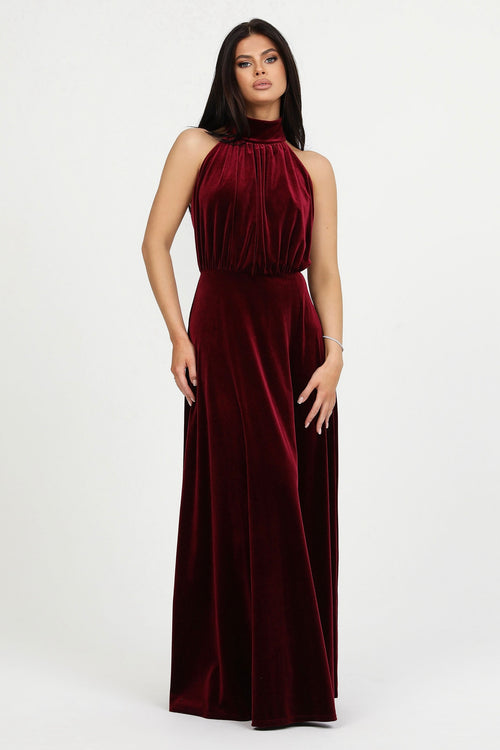 Burgundy Velvet Halter Neckline Velvet Dress - Bridesmaid Dress Dsir Couture Burgundy Velvet Halter Neckline Velvet Dress - Bridesmaid Dress Dsir Couture