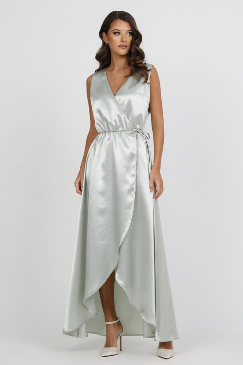S Size Light Sage Green Wrap Satin Sleeveless Dress (Ready to Ship) S Size Light Sage Green Wrap Satin Sleeveless Dress (Ready to Ship)