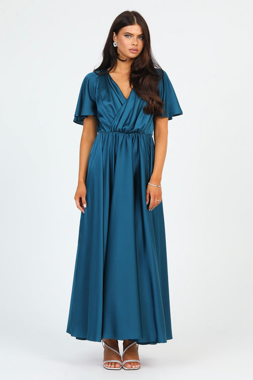 S Size Dark Teal Green Silk Satin Dress Wrap V Neckline (Ready to Ship) S Size Dark Teal Green Silk Satin Dress Wrap V Neckline (Ready to Ship)
