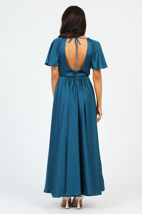 Dark Teal Green Silk Satin Dress Wrap V Neckline Dsir Couture Dark Teal Green Silk Satin Dress Wrap V Neckline Dsir Couture