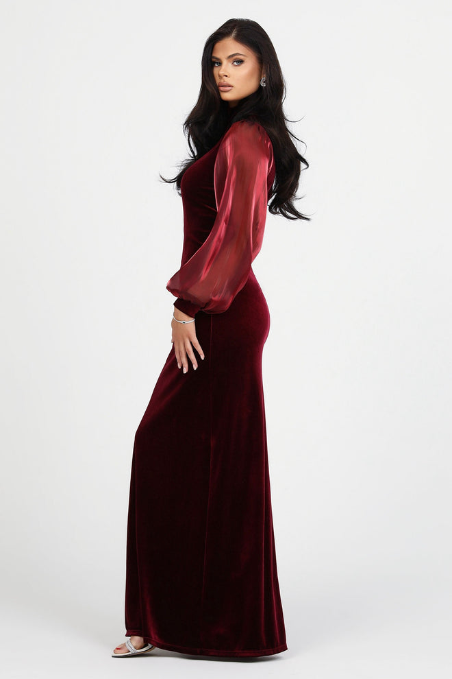 bridesmaid dress, velvet dress, wedding guest dress, gorgeous dress, wedding dress, mother of the bride dress, evening dress, gown dress, maxi dress, reception dress, elegant dress, formal dress, winter dress, fall bridesmaid, custom bridesmaid dress, burgundy dress, long sleeve dress, bishop sleeve dress, mock neck dress, slit dress, bodycon dress, pencil dress, high neck dress