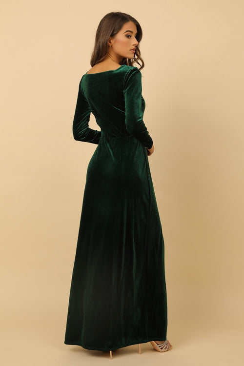 S Size Dark Green Velvet Square Neckline Dress (Ready to Ship)