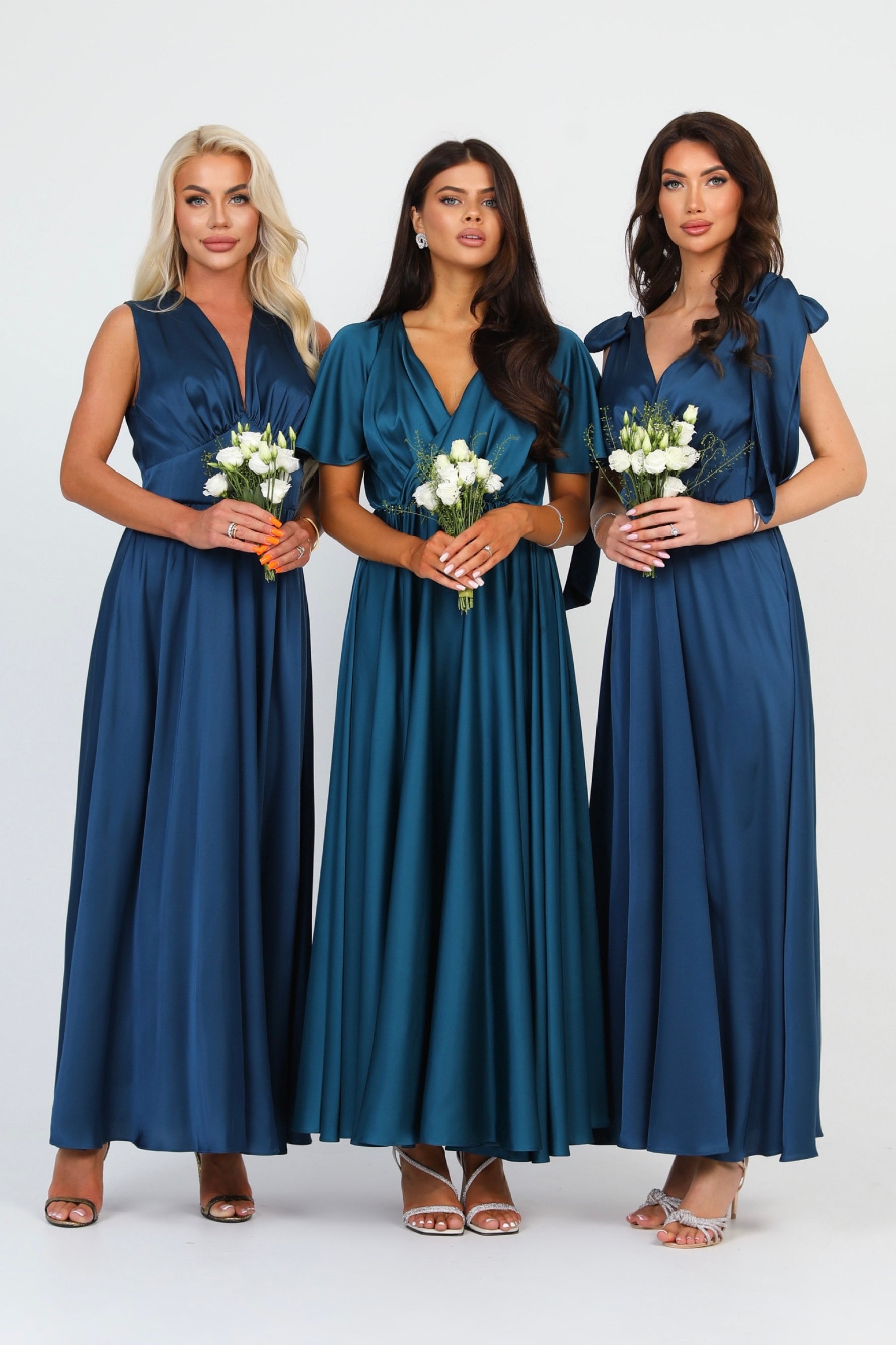 Dark Teal Blue Silk Satin Dress V Neckline – Désir Couture