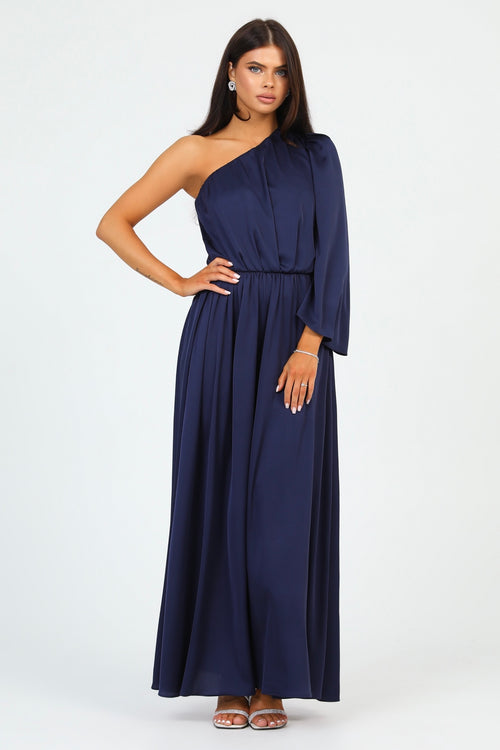 Navy Silk Satin Dress One Shoulder Dsir Couture Navy Silk Satin Dress One Shoulder Dsir Couture