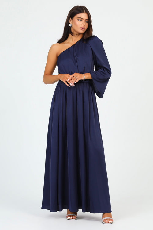 Navy Silk Satin Dress One Shoulder Dsir Couture Navy Silk Satin Dress One Shoulder Dsir Couture