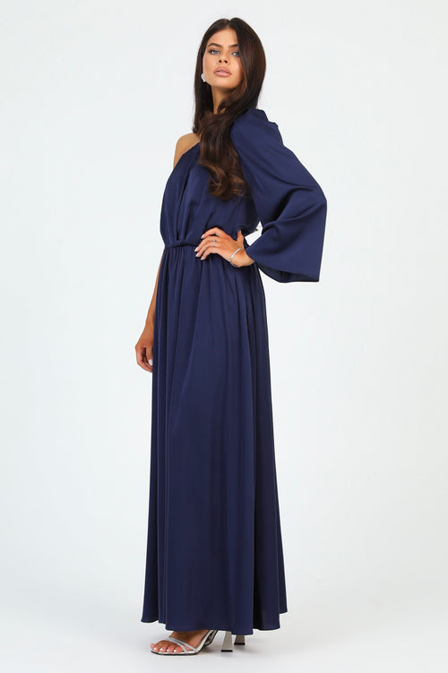 Navy Silk Satin Dress One Shoulder Dsir Couture Navy Silk Satin Dress One Shoulder Dsir Couture