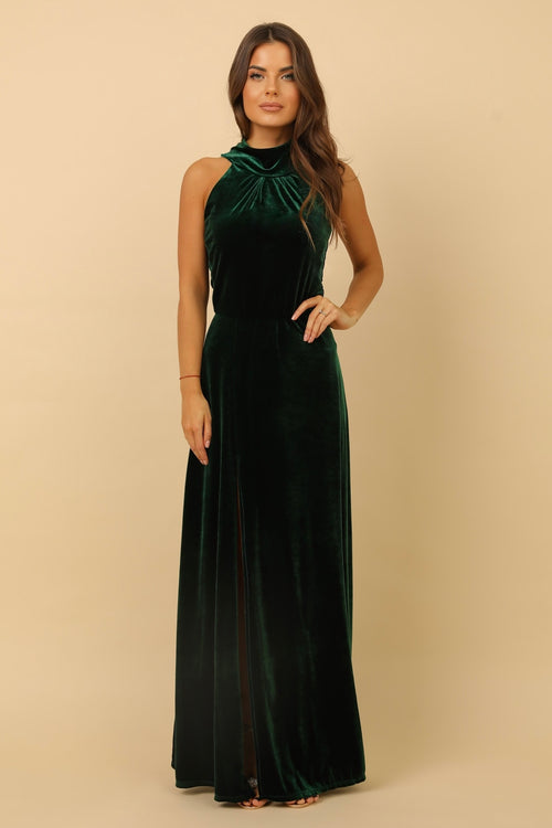 Dark Green Halter Neckline Velvet Dress Dark Green Halter Neckline Velvet Dress
