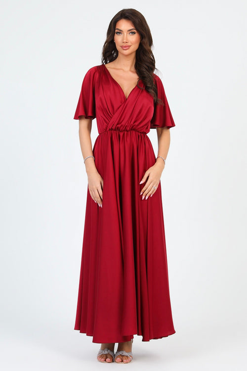 S Size Burgundy Silk Satin Dress Wrap V Neckline (Ready to Ship)