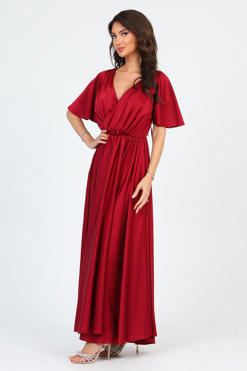 S Size Burgundy Silk Satin Dress Wrap V Neckline (Ready to Ship)