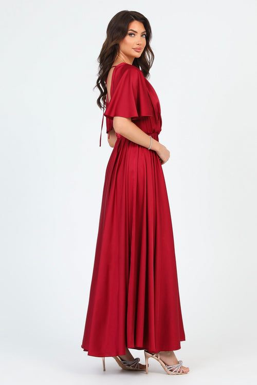 S Size Burgundy Silk Satin Dress Wrap V Neckline (Ready to Ship)