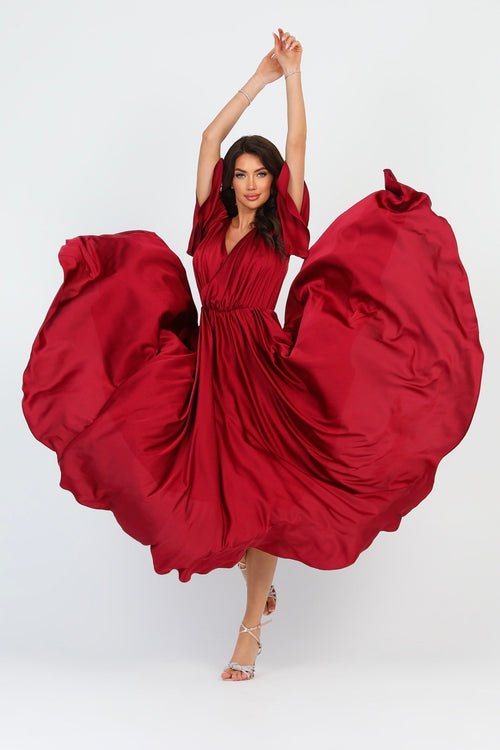 S Size Burgundy Silk Satin Dress Wrap V Neckline (Ready to Ship)