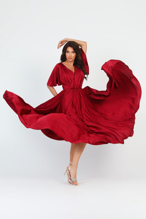 S Size Burgundy Silk Satin Dress Wrap V Neckline (Ready to Ship)