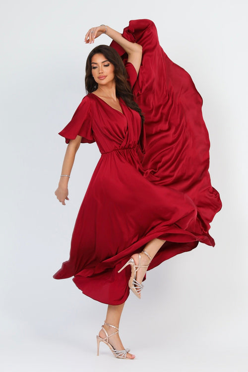 S Size Burgundy Silk Satin Dress Wrap V Neckline (Ready to Ship)