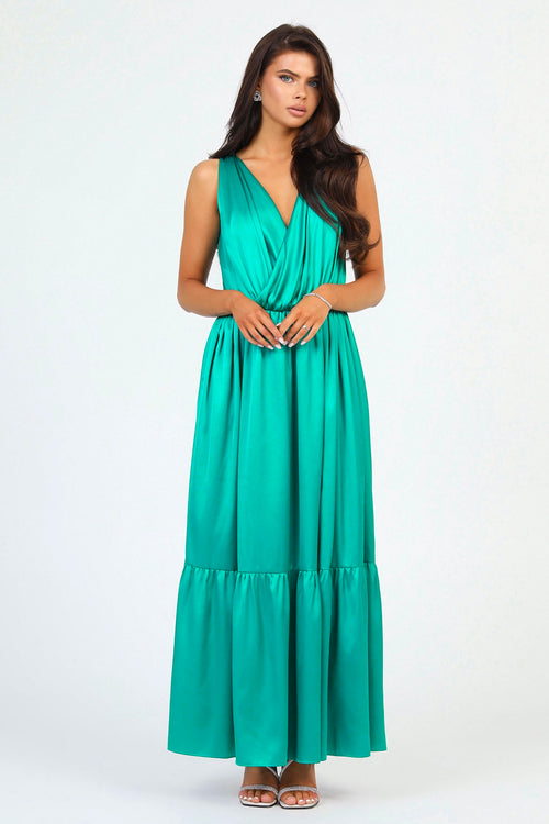 Teal Green Silk Satin Dress Wrap V Neckline