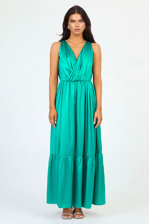 S Size Teal Green Silk Satin Dress Wrap V Neckline (Ready to Ship)