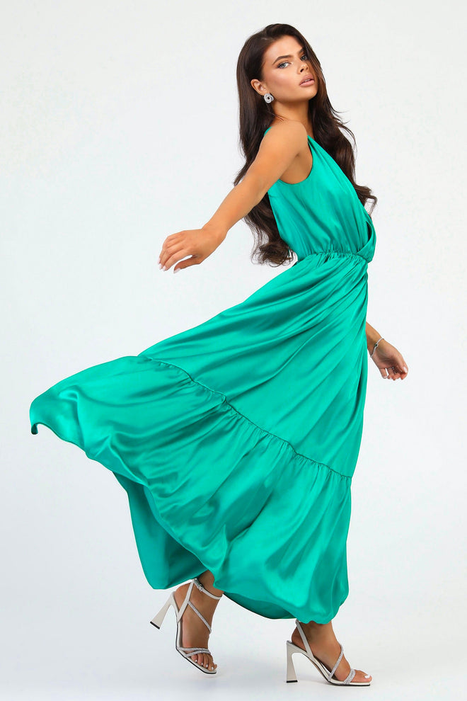 S Size Teal Green Silk Satin Dress Wrap V Neckline (Ready to Ship)