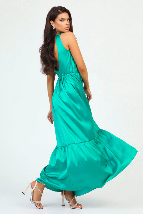 S Size Teal Green Silk Satin Dress Wrap V Neckline (Ready to Ship)