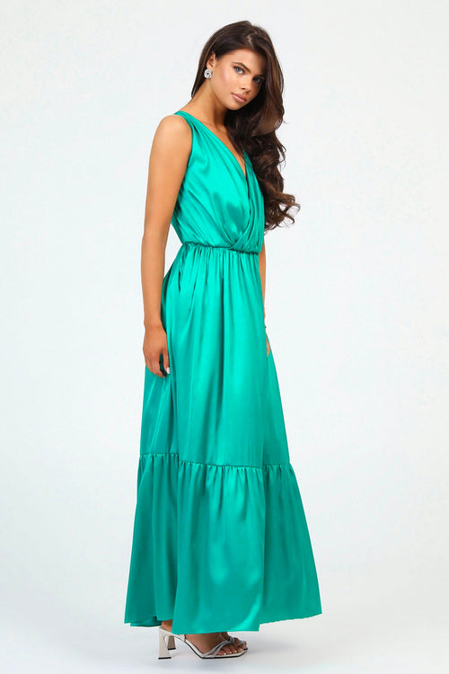 S Size Teal Green Silk Satin Dress Wrap V Neckline (Ready to Ship)