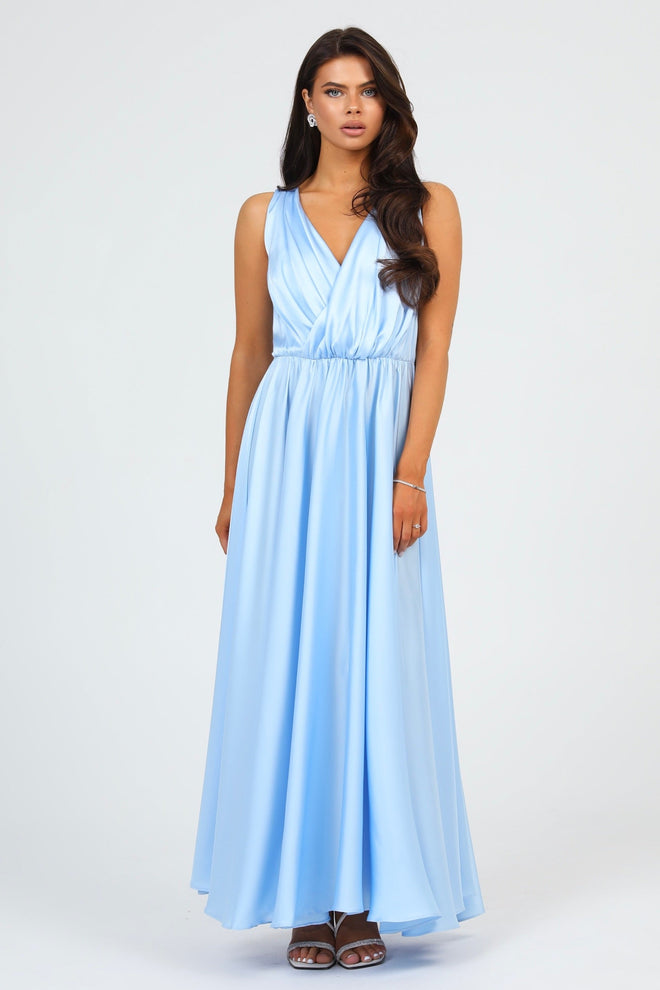 S Size Baby Blue Silk Satin Dress Wrap V Neckline (Ready to Ship)