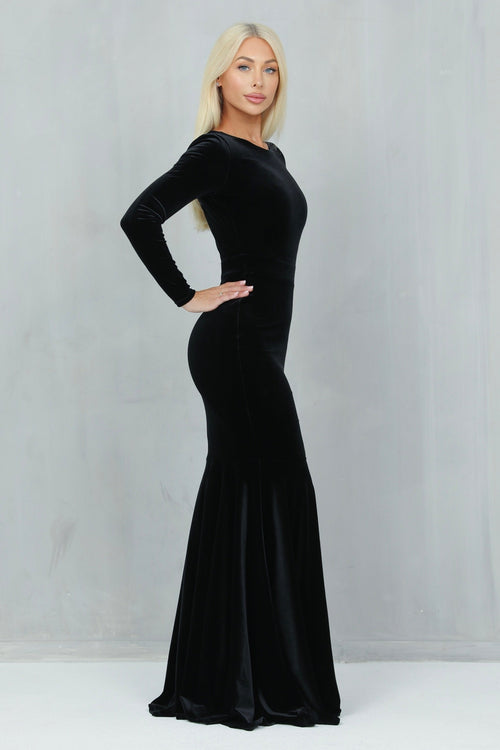 S Size Black Velvet Round Neckline Mermaid Dress (Ready to Ship)