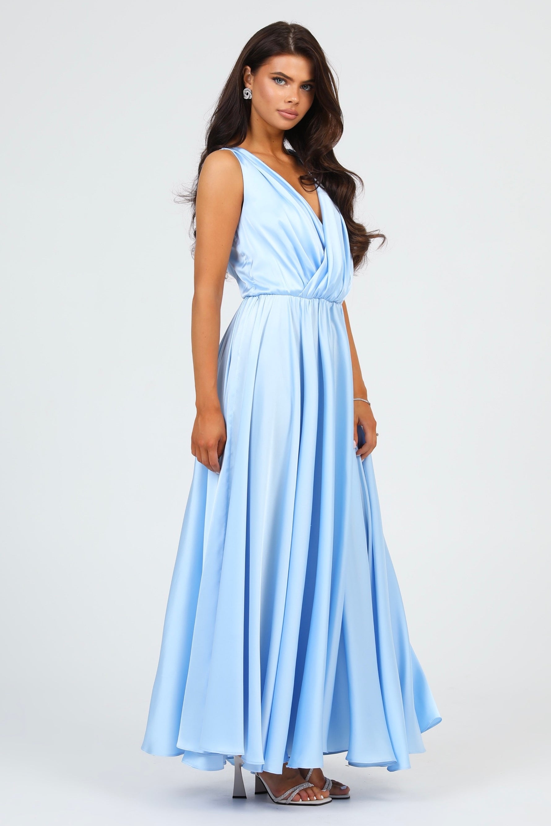 Baby Blue Silk Satin Dress Wrap V Neckline – Désir Couture