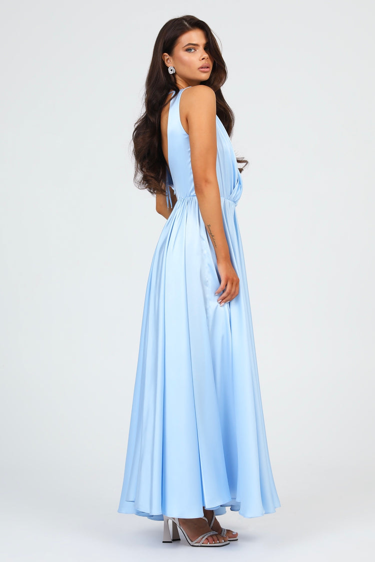 Baby Blue Silk Satin Dress Wrap V Neckline – Désir Couture