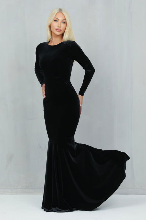 S Size Black Velvet Round Neckline Mermaid Dress (Ready to Ship)