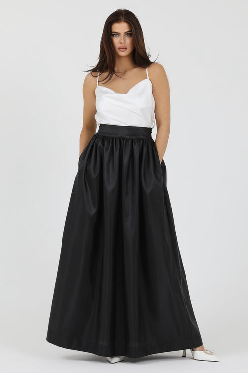 Long Skirt Black Ball Gown Skirt With Pockets Taffeta Skirt Formal