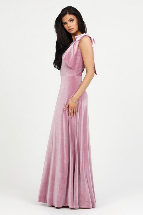 pink velvet one shoulder dress Pink Velvet One Shoulder With Shoulder Bow Dress