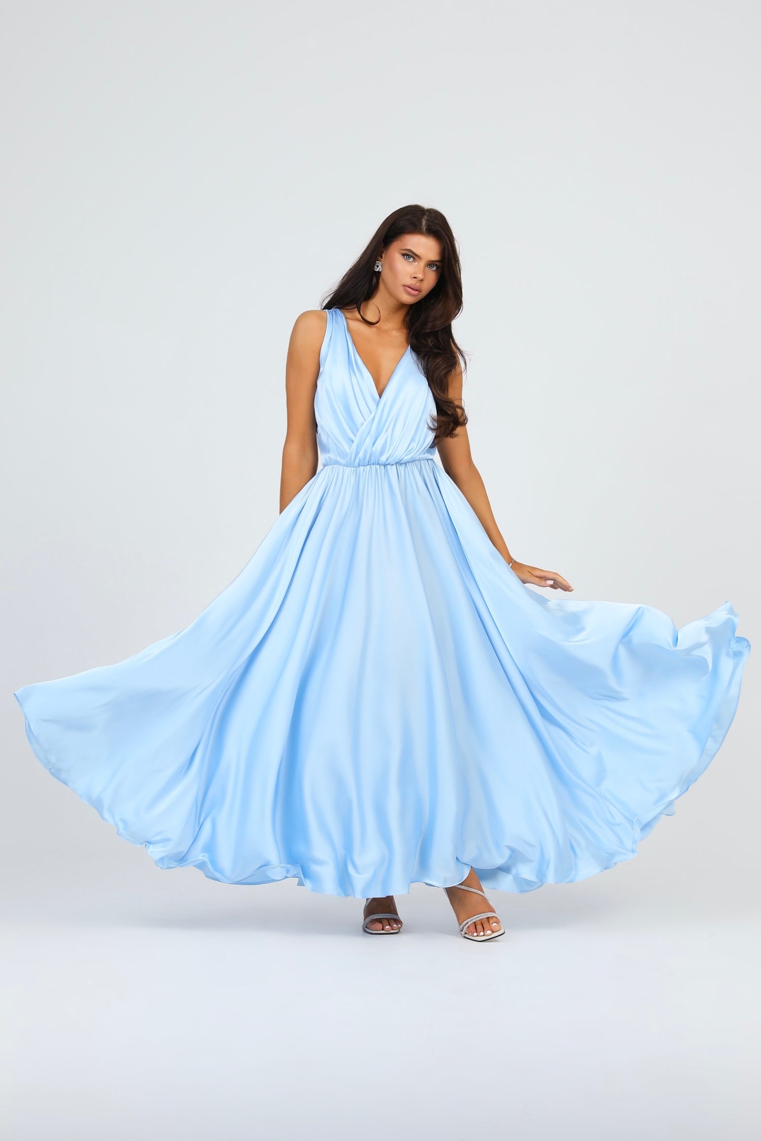 Baby Blue Silk Satin Dress Wrap V Neckline – Désir Couture