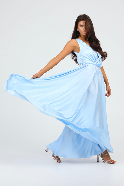 Baby Blue Silk Satin Dress Wrap V Neckline