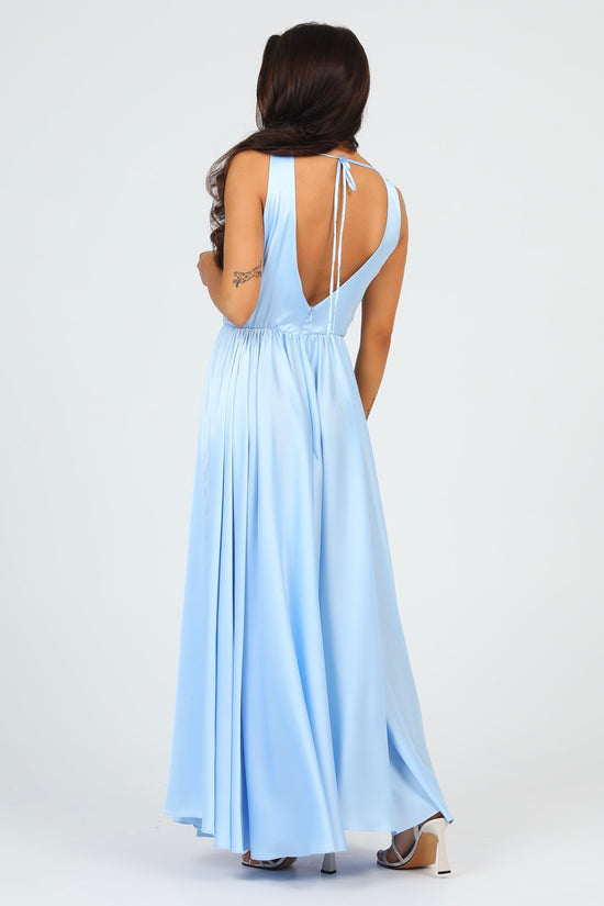 Baby Blue Silk Satin Dress Wrap V Neckline – Désir Couture
