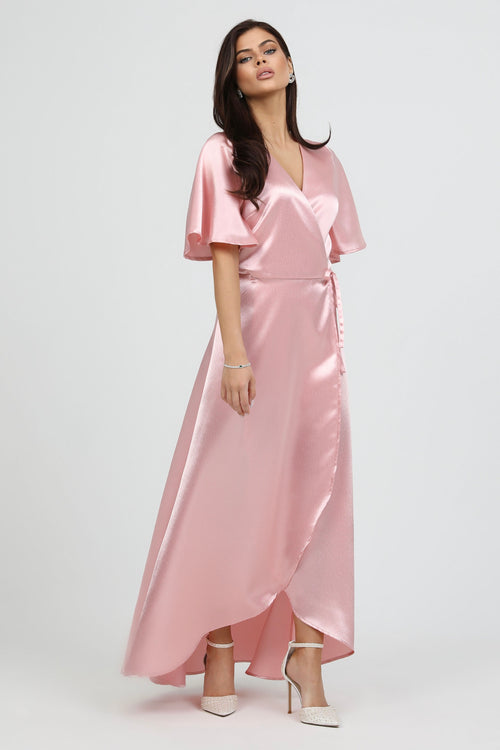 Crepe Back satin dress, Pink dress, satin dress, pink dress long, woman pink dress, satin pink dress, bridesmaid dress, Wrap Dress, satin evening dress, bridesmaid dress satin, Long satin dress, Formal Dress, Wedding Guest Dress, pretty pink dress